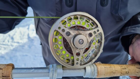 Tony Smith’s reel became completely frozen whilst fishing at Rothes on Saturday.