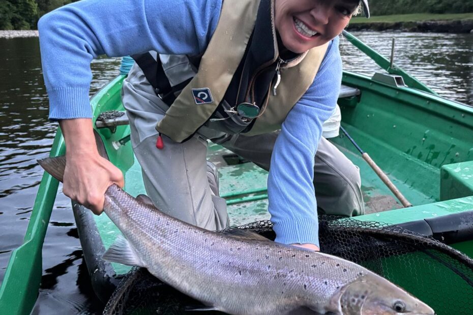 Mrs Susan Simmonds with a salmon from the Long Pool at Knockando